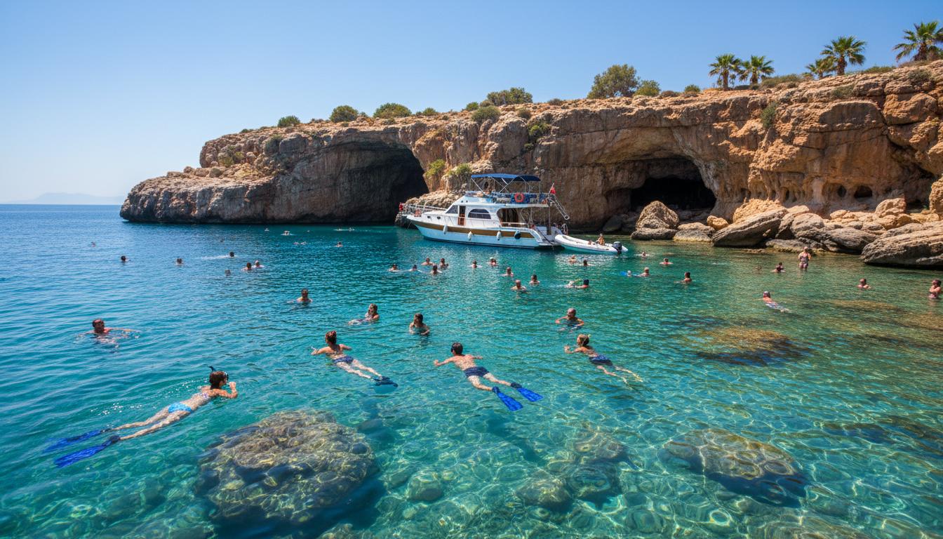 Panoramic Alanya castle and coastline from the sea