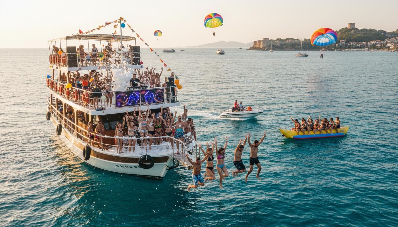 Alanya boat tour with lively family-friendly party atmosphere on the Mediterranean Sea