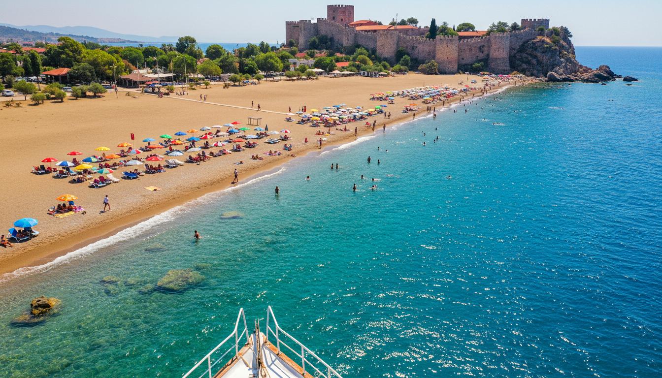 Cleopatra Beach and coastline viewed from an Alanya boat tour