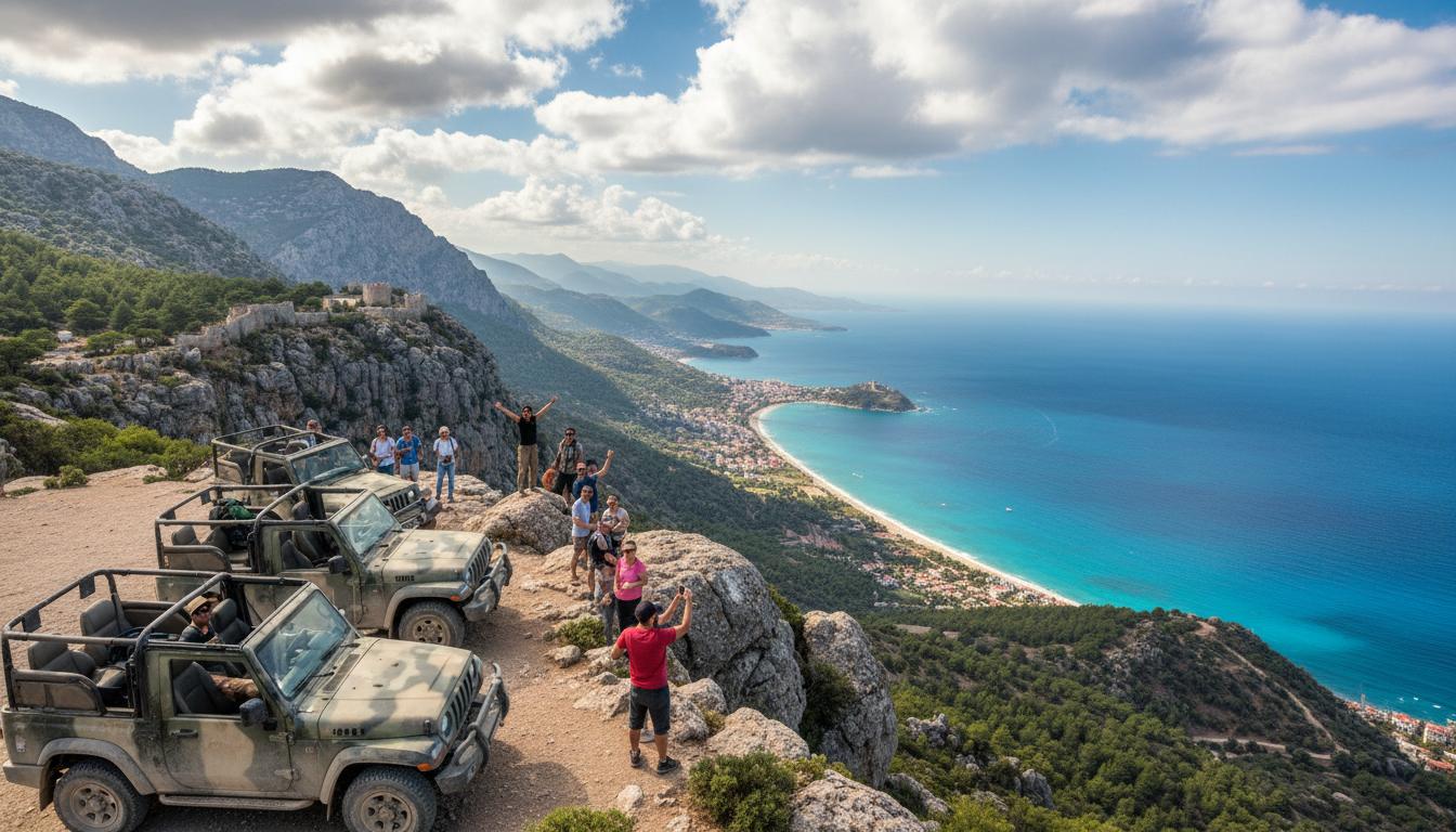 Alanya Jeep Safari panoramic viewpoint over Cleopatra Beach and coastline