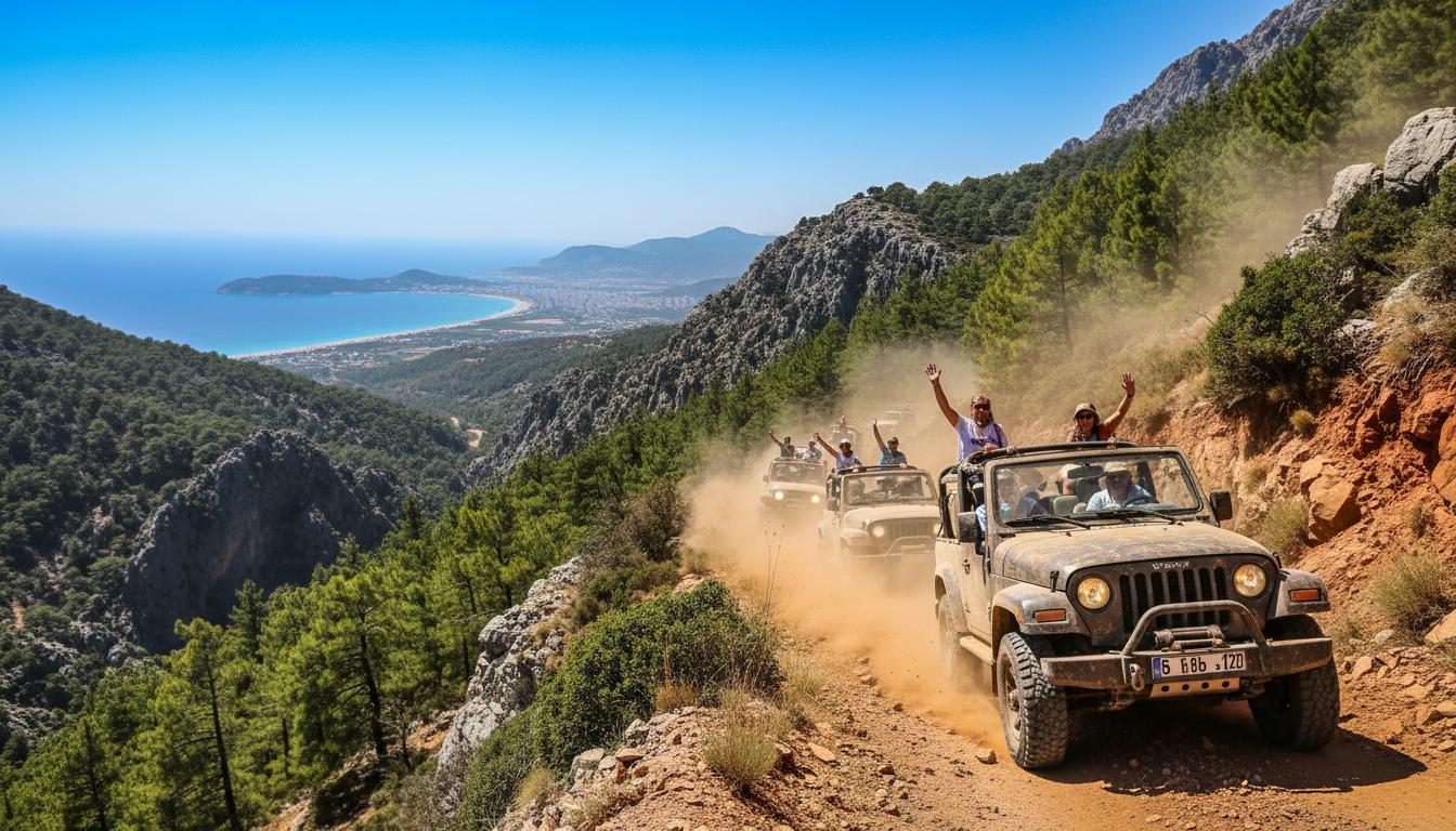 Alanya Jeep Safari trail through Taurus Mountains with dusty coastal road