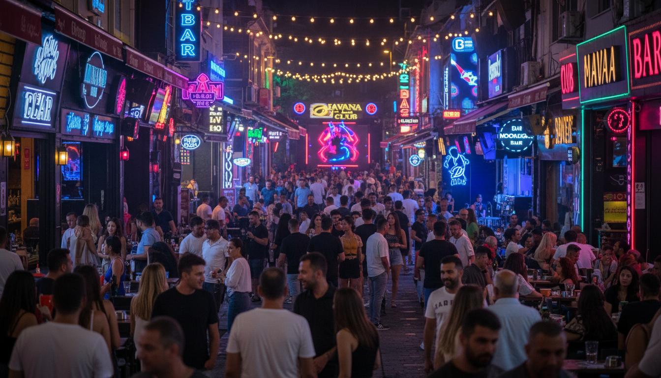 Alanya nightlife bar street crowded night view