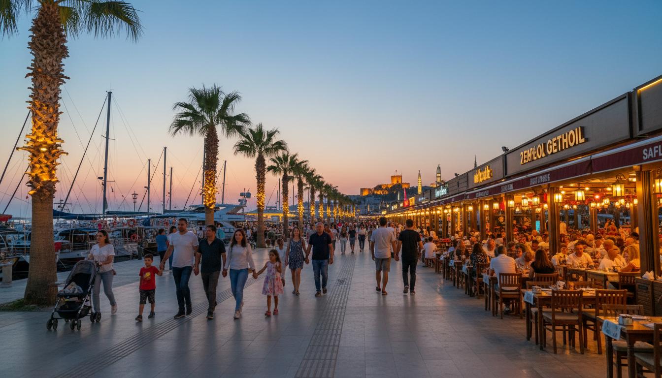 Alanya nightlife bar street crowded night view